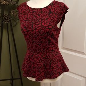 Forever 21 Rose Print Peplum Sleeveless Top